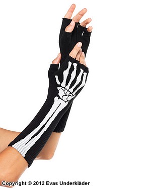 Fingerlösa hanskar med skelett-mönster